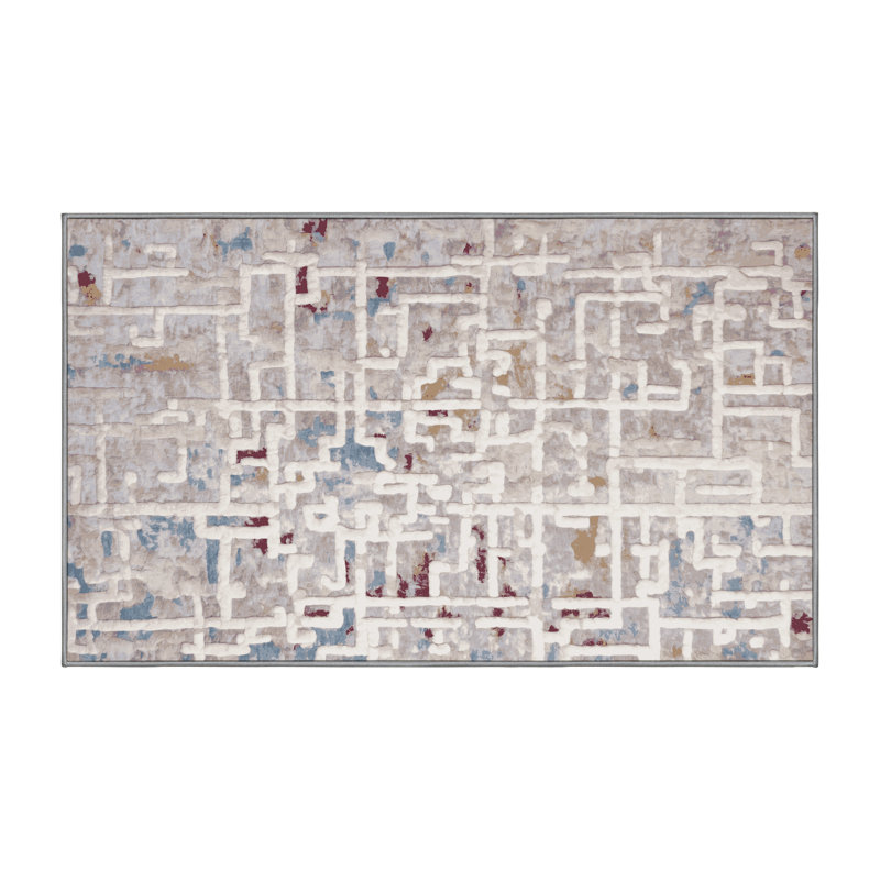 Machine Washable Gray Area Rug, Rectangle 4' x 6'