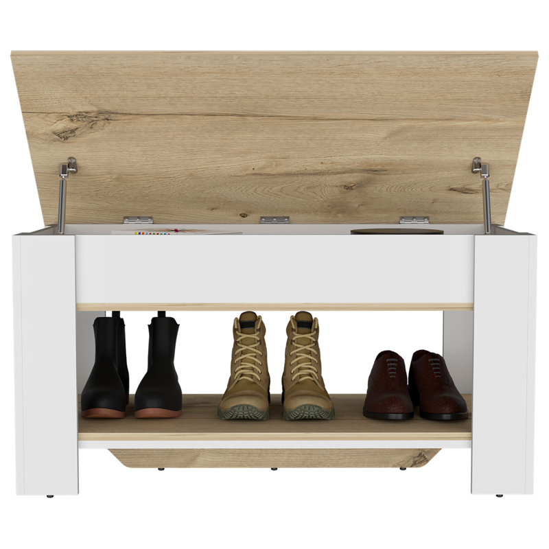Table de rangement Polgon, tablette de table extensible, tablette inférieure, finition chêne clair / blanc, Light Oak