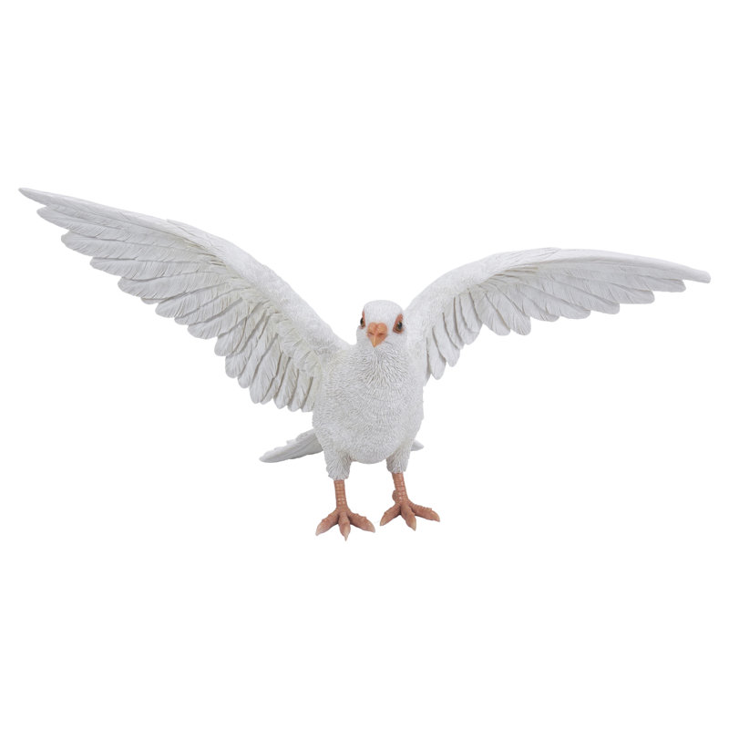 White Resin Pigeon Garden Figurine with Spread Wings
