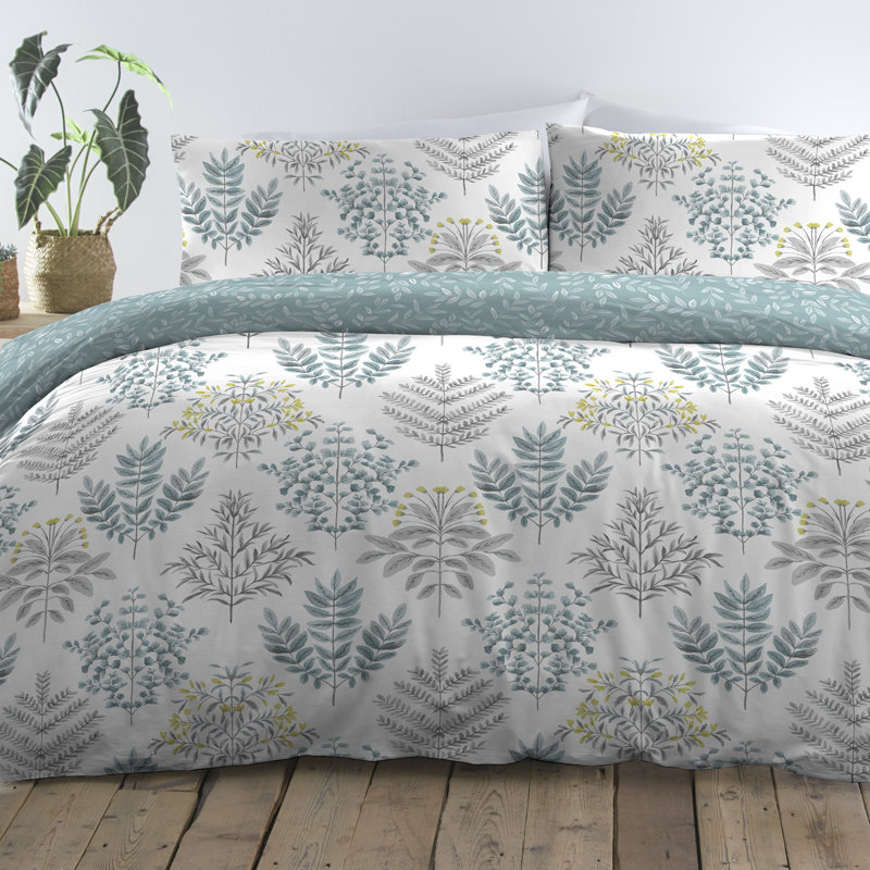 Emily Floral Duvet Cover Set with Pillowcases Included, King Duvet Cover + 2 Standard Pillowcases, Duck Egg