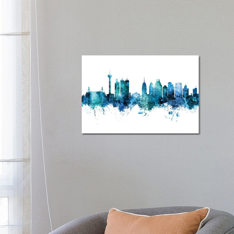 San Antonio Texas Skyline Blue Teal II by Michael Tompsett - Wrapped Canvas Gallery-Wrapped Canvas Giclée