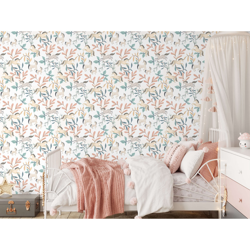 Papier peint Enchanted Unicorns, Vert