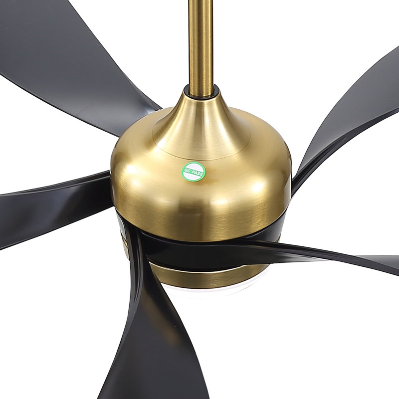 Ventilateur de plafond moderne 52 po avec lumière DEL et télécommande Damecia, Or/noir