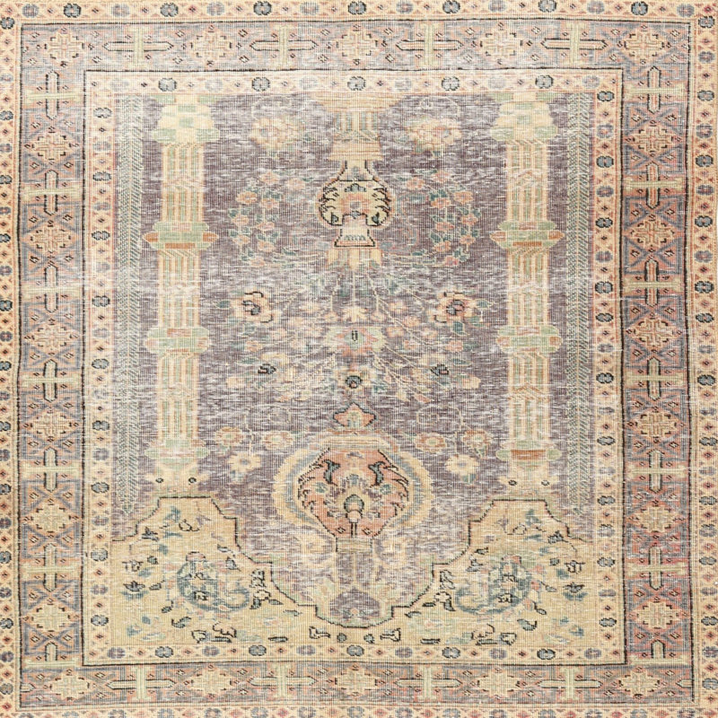 Tapis traditionnel crème / gris / rouge, Carré 5 pi