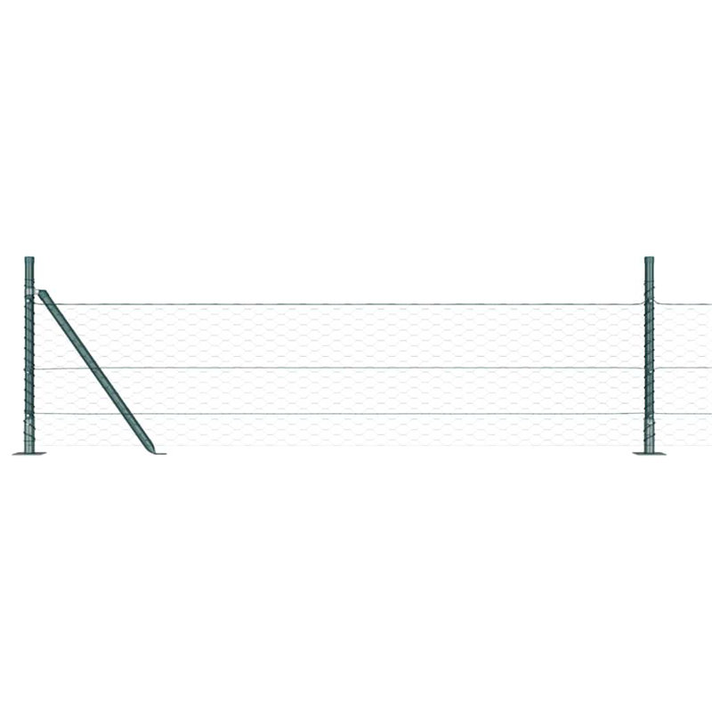 Vidaxl Fence With Posts PVC-Coated Steel, Green, 50cm H x 2500cm W x 3.2cm D