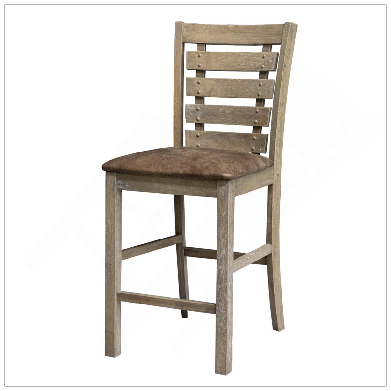 Set Of 2 Dining Counter Height Chairs Modern Farmhouse Rustic Look Distressed Design Ladderback Solid Wood