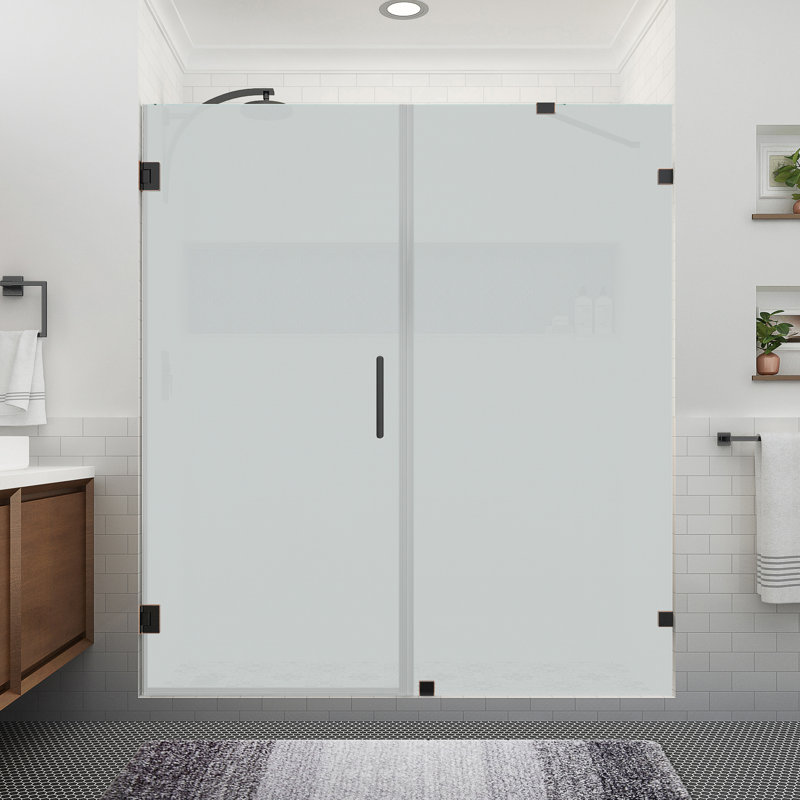 Nautis XL 75.25 to 76.25 in. W x 80 in. H Hinged Frameless Shower Door W/ Ultra-Bright Frosted Glass, Oil Rubbed Bronze
