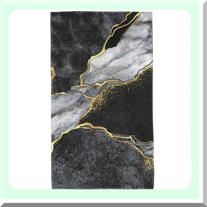 LuxMarble QuickDry Microfiber Hand Towels - Black Gold Crack Design, 27.5 x 15.7 Inch, Ultra Soft for Bathroom, Kitchen, Gym, Spa, and Salon