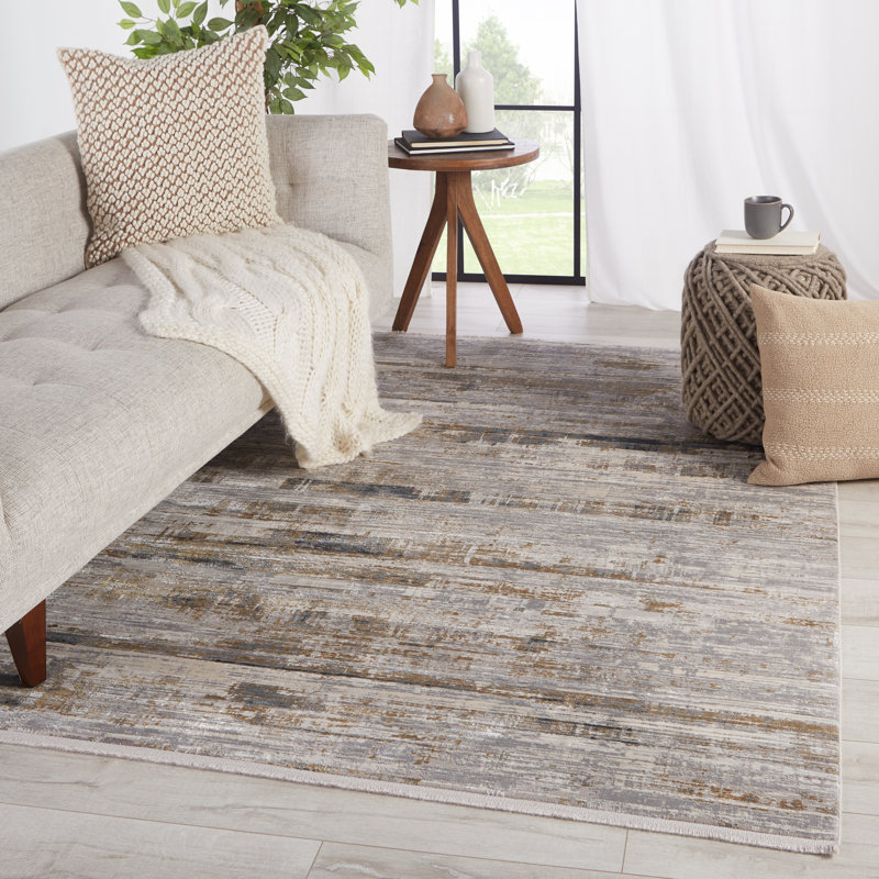 Tapis gris / doré à motif abstrait Douty, Rectangle 6 pi x 9 pi