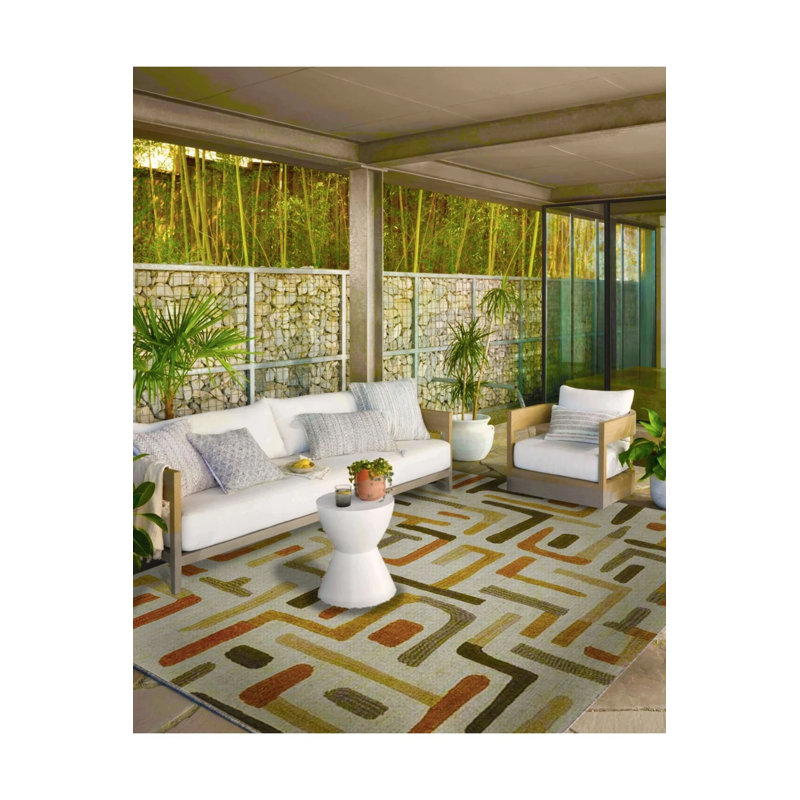 Tapis décoratif rayé et tapis lavable Bumareng, Rond 4 pi