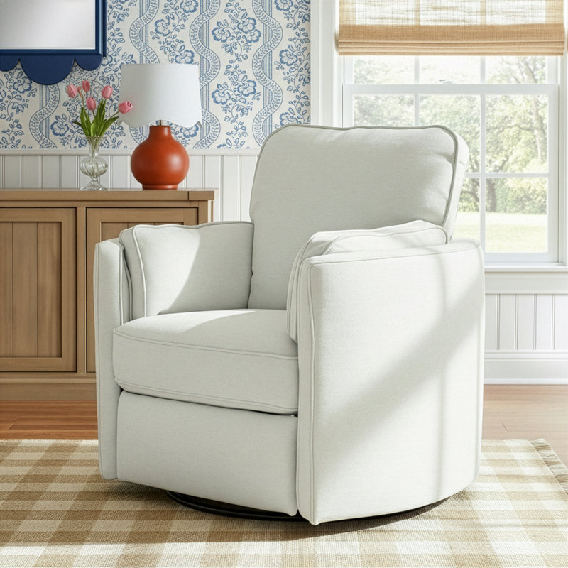 Vedika Push Back Kiln Dried Hardwood Swivel Barrel Recliner, Charcoal Grey Performance, Power