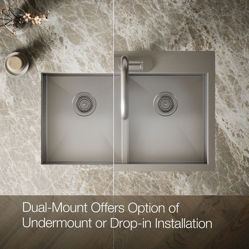 Vault™ Double Bowl Kitchen Sink with Single Faucet Hole, 3 Holes