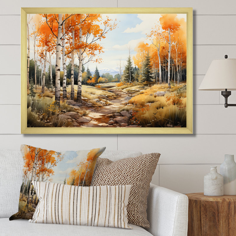 Atthia orange et forêt jaune Aspen II - impression, Cadre doré à une seule photo, H 34 po x l 44 po x P 1,5 po