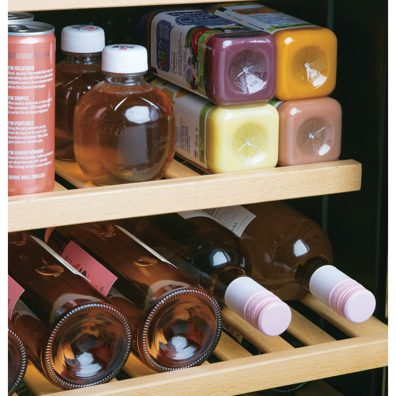 Stainless Steel Freestanding Beverage Refrigerator with Oak Shelves