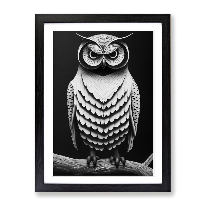 Owl Monochrome - Framed Print, Black, 46cm H x 34cm W x 2cm D