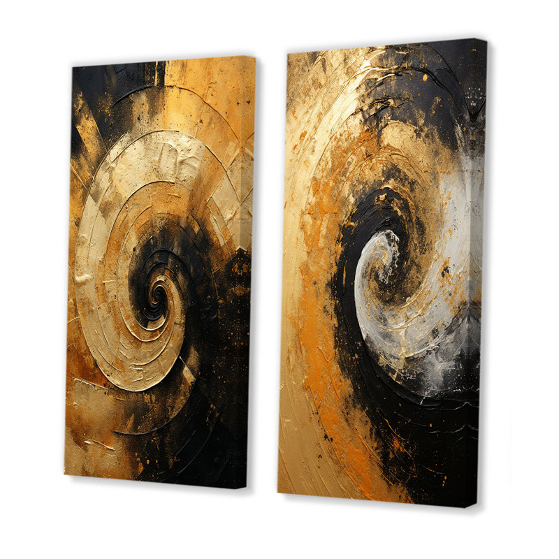 Or noir, mirage du désert en spirale - ensemble de 2 reproductions d'art abstrait en spirale, Toile tendue, H 40 po x l 41 po