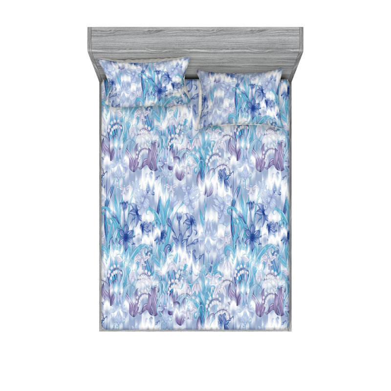 Drap-housse et taies décoratives 3 pièces Ambesonne, Écume de mer foncé, lilas, blanc / floral