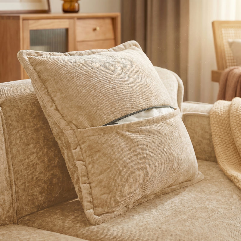 Canapé modulaire en velours à compression, 3, Chameau clair, H 31,11 po x l 108,68 po x P 38,23 po