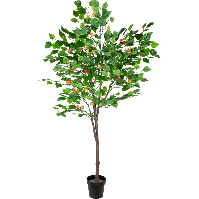 6.5' Green and Red Potted Artificial Apple Tree