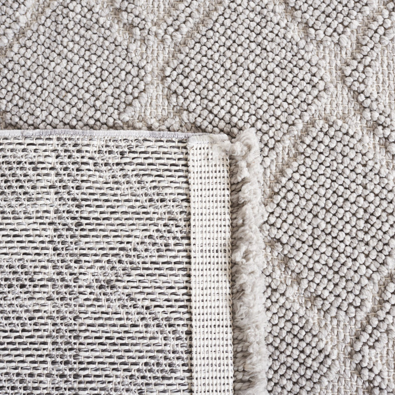 Tapis gris tissé à la machine à motif géométrique, Rectangle 5 pi 3 po x 7 pi 6 po