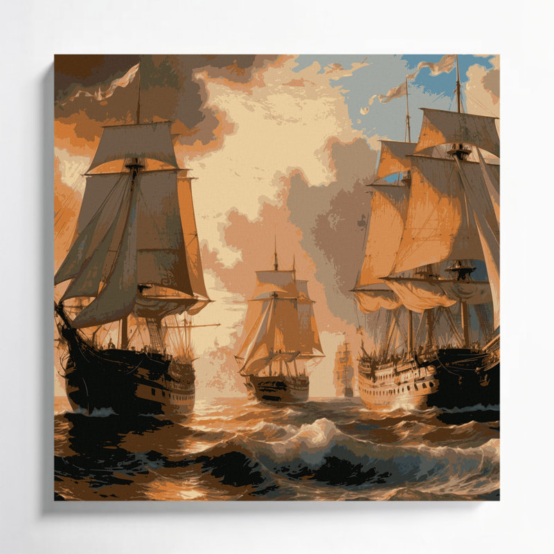 Nautical Sailing ships Brown Canvas Wall Art, 12" H x 12" W