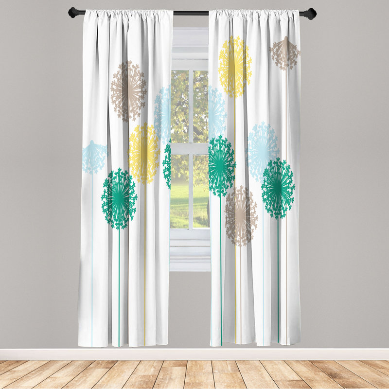 Microfiber Floral Semi-Sheer Rod Pocket Curtain Panels, 28" W x 95" L, White/Tan