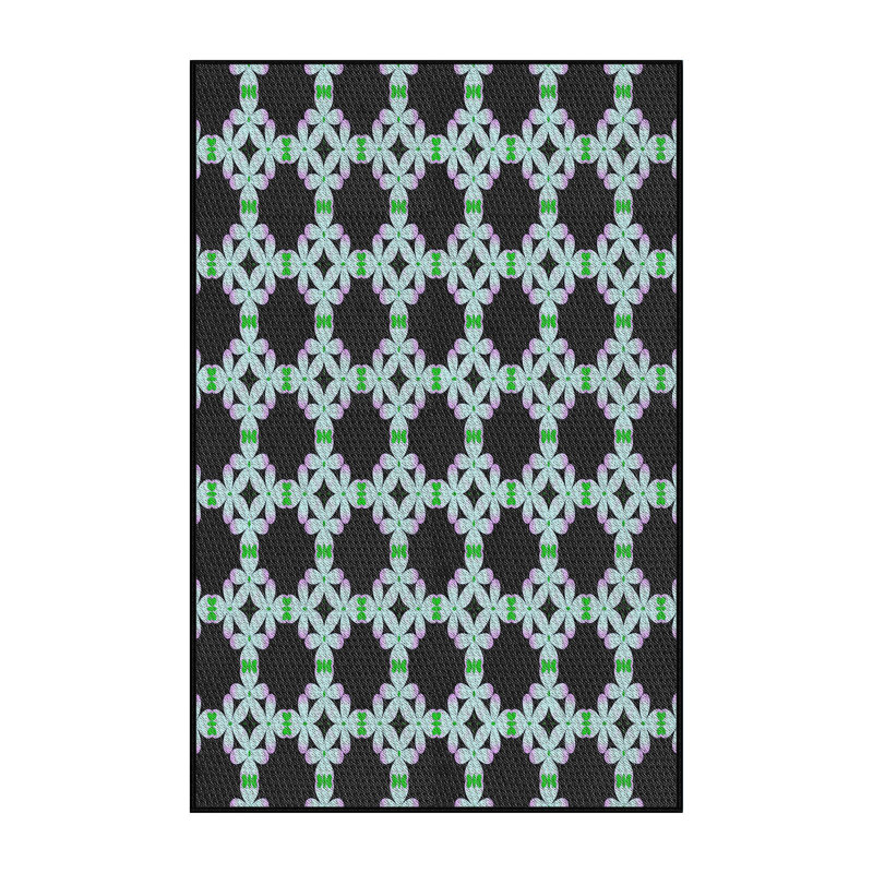 Tapis noir/vert à motifs, Rectangle 5 pi x 7 pi