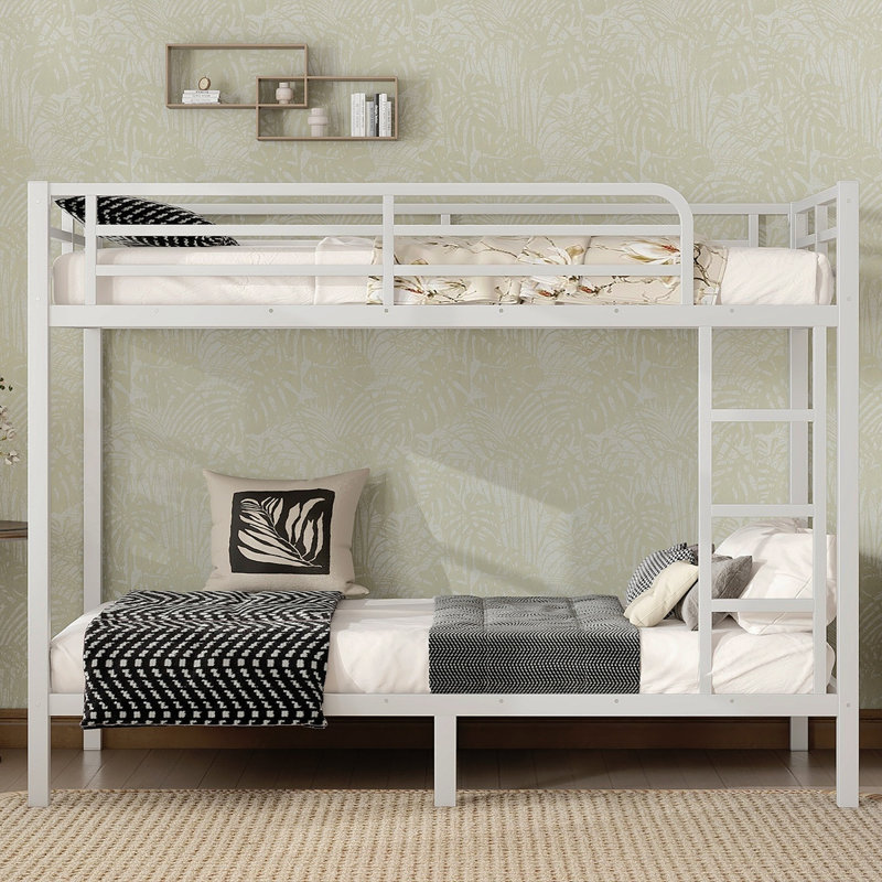 Lit superposé simple au-dessus de simple TG en métal pour adolescents et adultes, peu encombrant / sans sommier, blanc