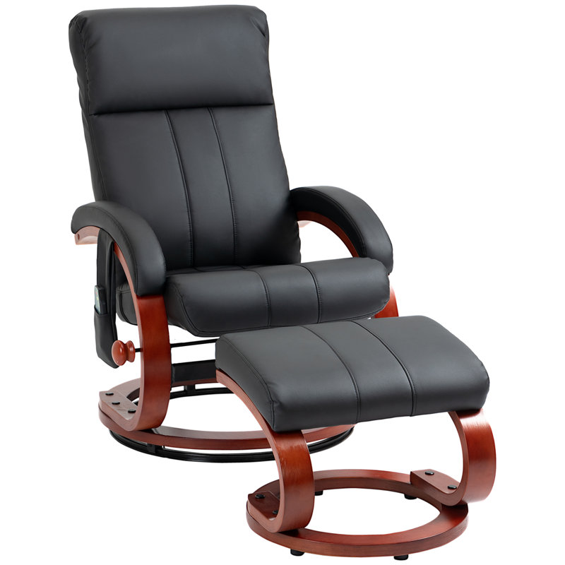 Fauteuil inclinable ergonomique manuel de 43 po de largeur avec repose-pieds, Similicuir noir