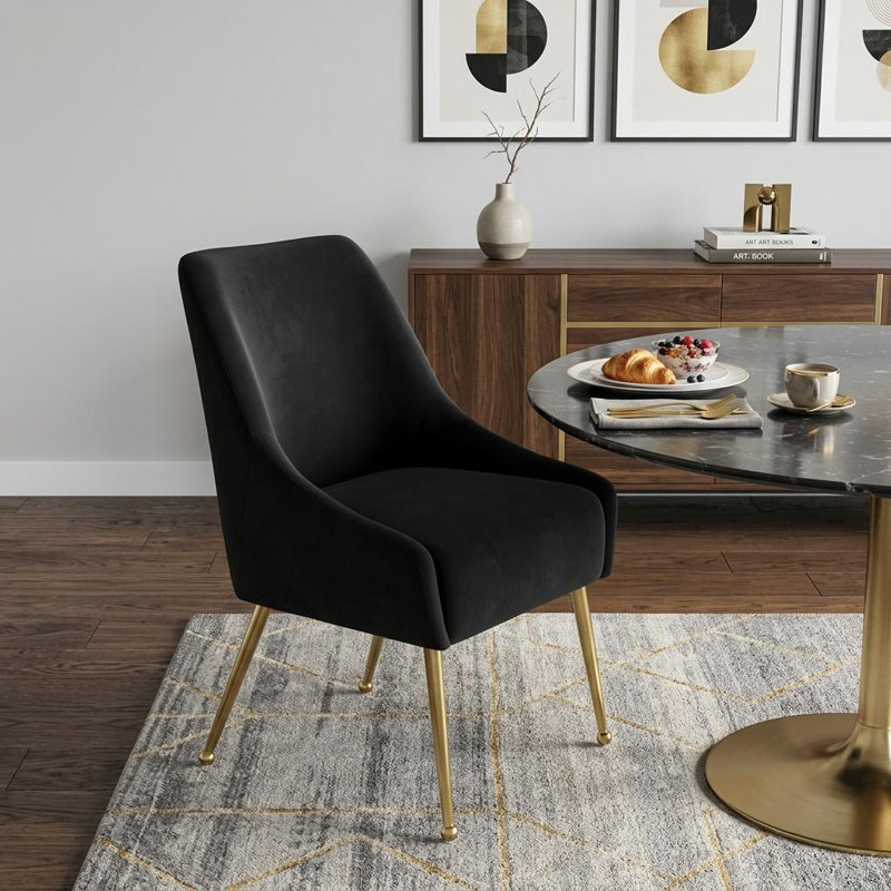 Chaise d'appoint en velours noir et or, Black