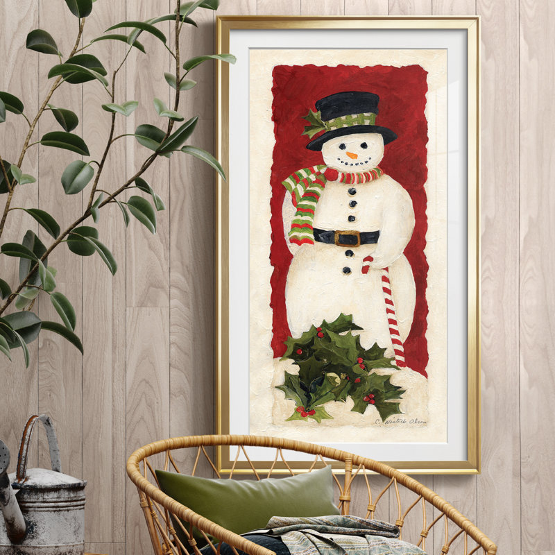 Bonhomme de neige II - Cadre photo, reproduction d'art sur papier, H 22,5 po x l 42,5 po x P 1,5 po, Encadrement doré