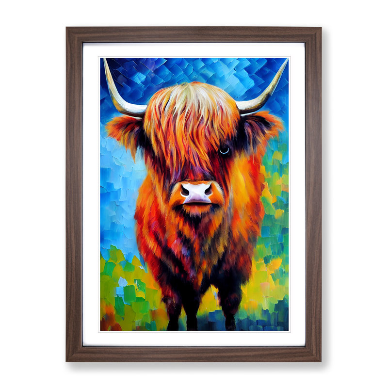 XV1022-516X Amazing Highland Cow - Single Picture Frame Painting, 64cm H x 46cm W x 2cm D, Walnut