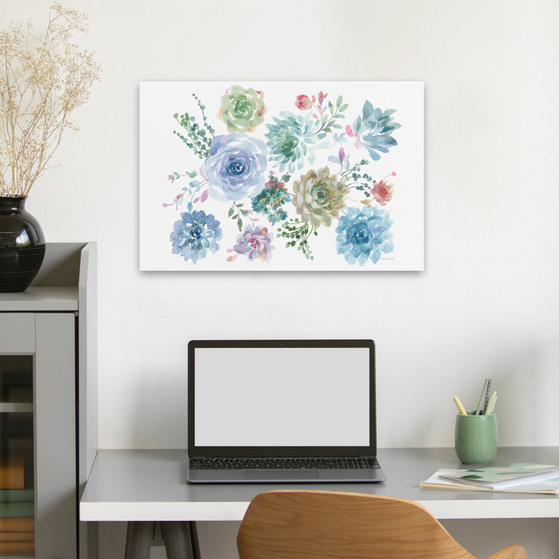 Art abstrait et jolies plantes grasses, H 16 po x l 24 po