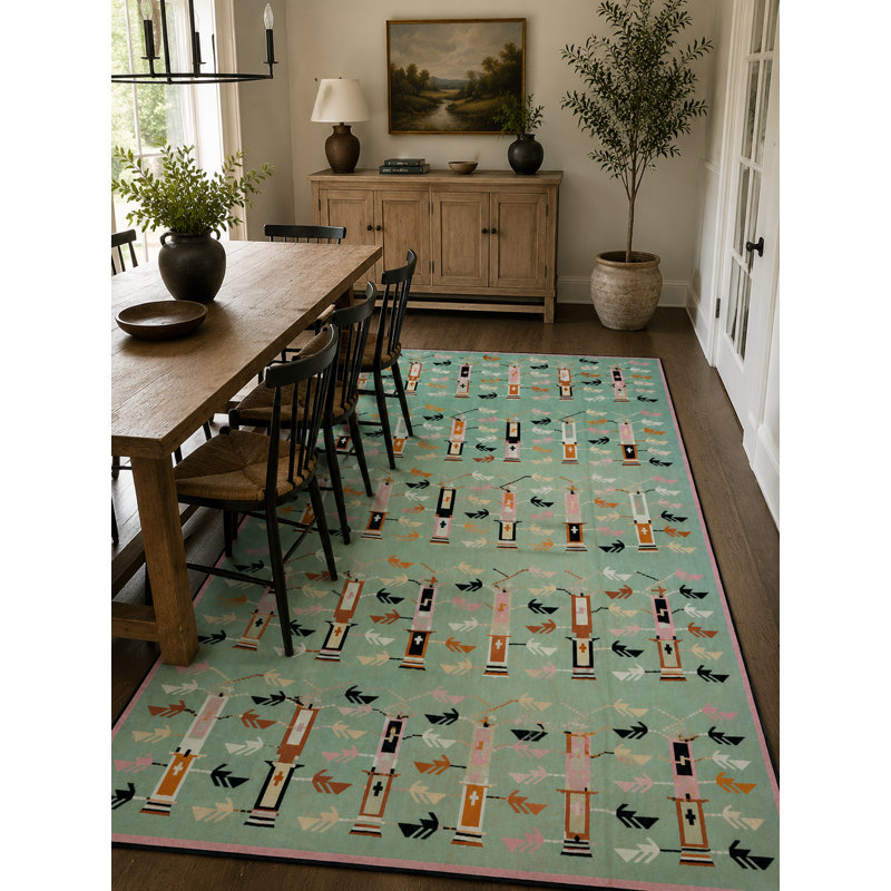 Rare Teal Color Antique Beautiful Geometric Pattern Bessarabian Flatwoven Kilim Room Size Rug