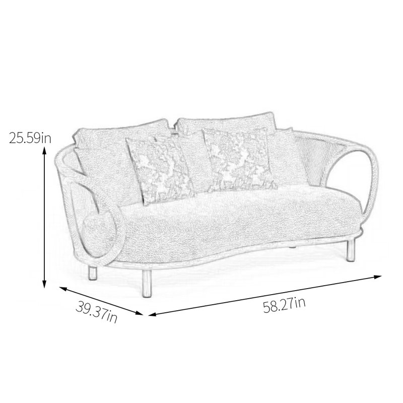 Sharifa 58.27'' Wide Curved Loveseat with Cushions, Green