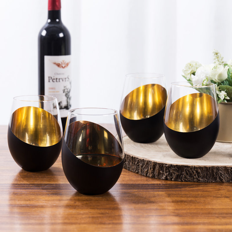 4 Piece 503ml Wine Glass Set, Gold/Black