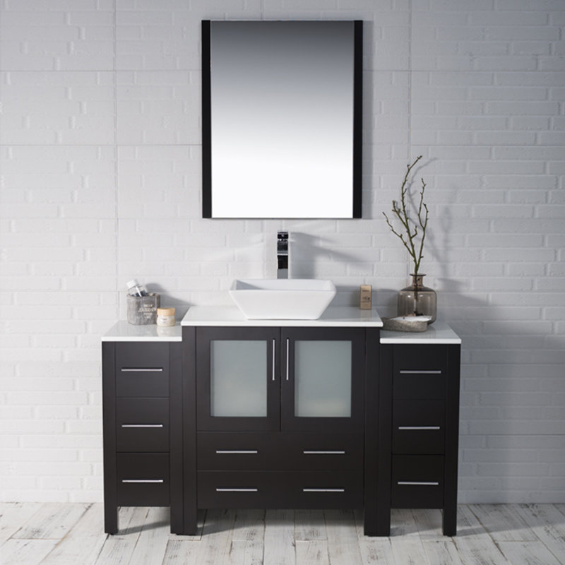 Mance 54.375'' Single Bathroom Vanity with Ceramic Top, Espresso