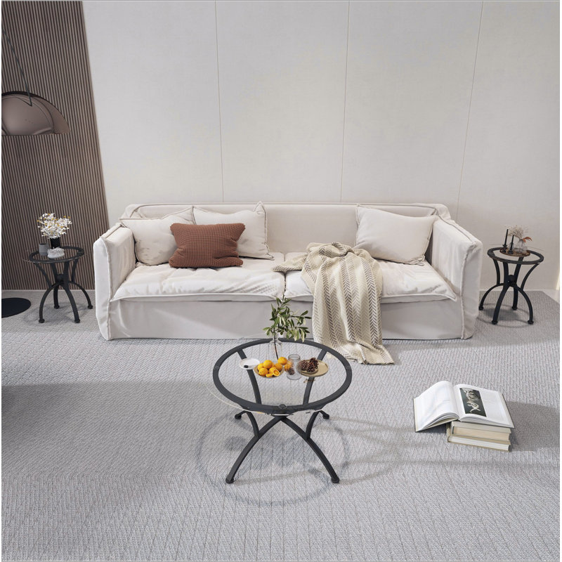 Ensemble de 3 tables basses à surface en verre trempé, table d'appoint ronde décorative avec construction robuste pour le salon