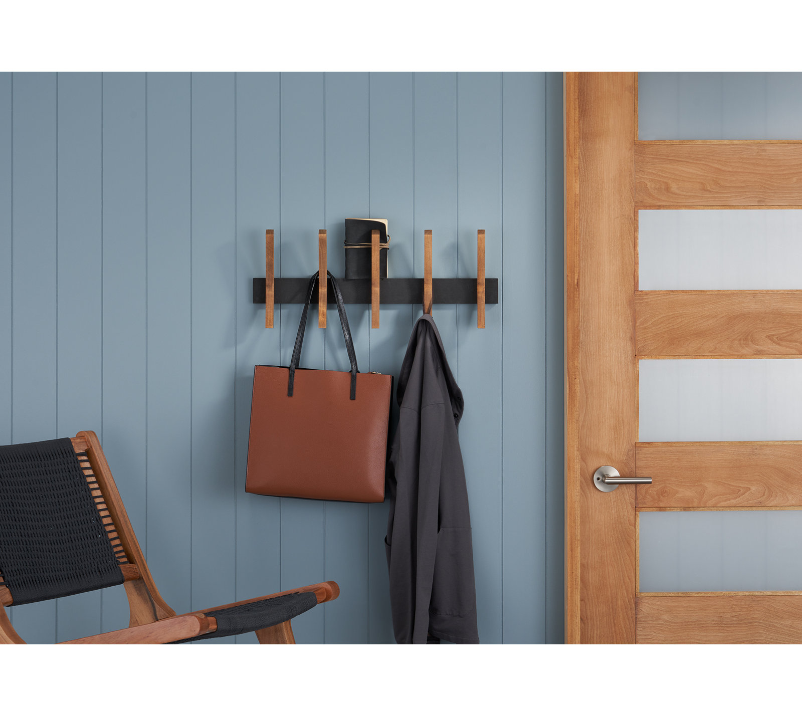 Sifford 5-Hook Solid Wood Coat Rack, Black/Walnut