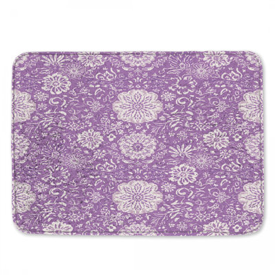 Tapis de bain mauve à motif floral