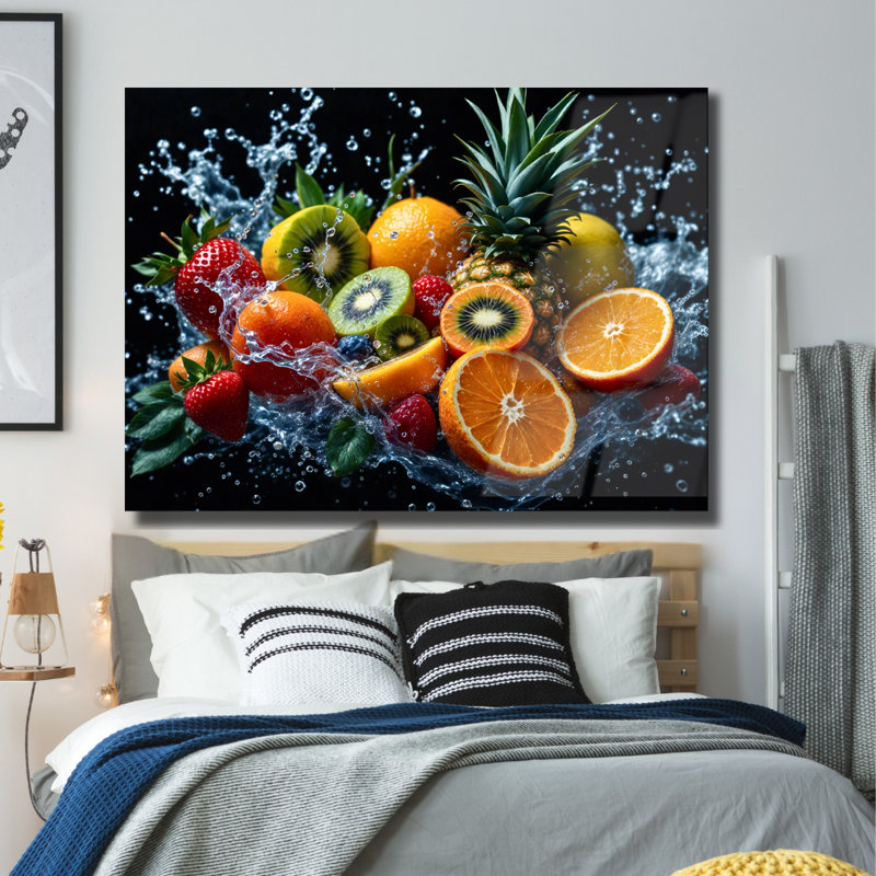 Colourful Fruit Splash Tempered Glass Wall Art, H 12 po x l 16 po