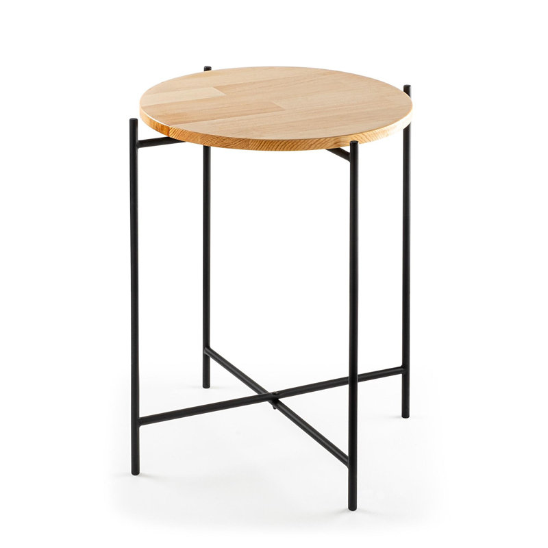 Modern Coffee Table with Metal Frame, Black & Natural Finish, 18.1 x 22.0 x 18.1 inches | 100% Solid Wood Construction, 5.2 lbs | Stylish & Durable Design, Perfect for Industrial & Contemporary Living Spaces