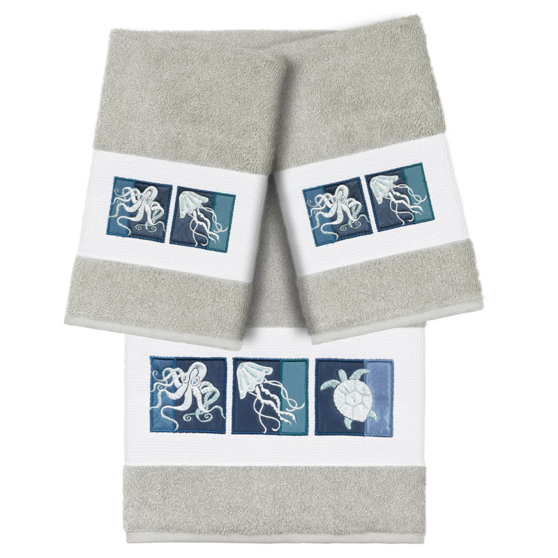 AVA 3 Piece Turkish Cotton Towel Set, Light Gray