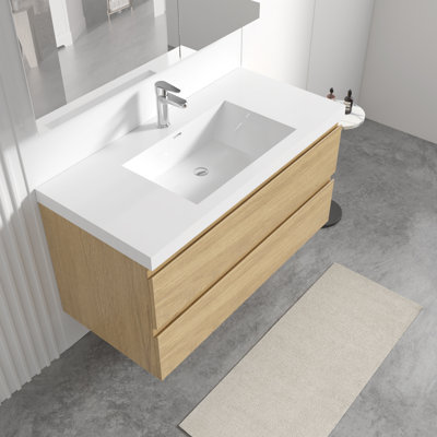 Lasette 42 inch Fully Assembled Single Floating Bathroom Vanity with Solid Surface Sink