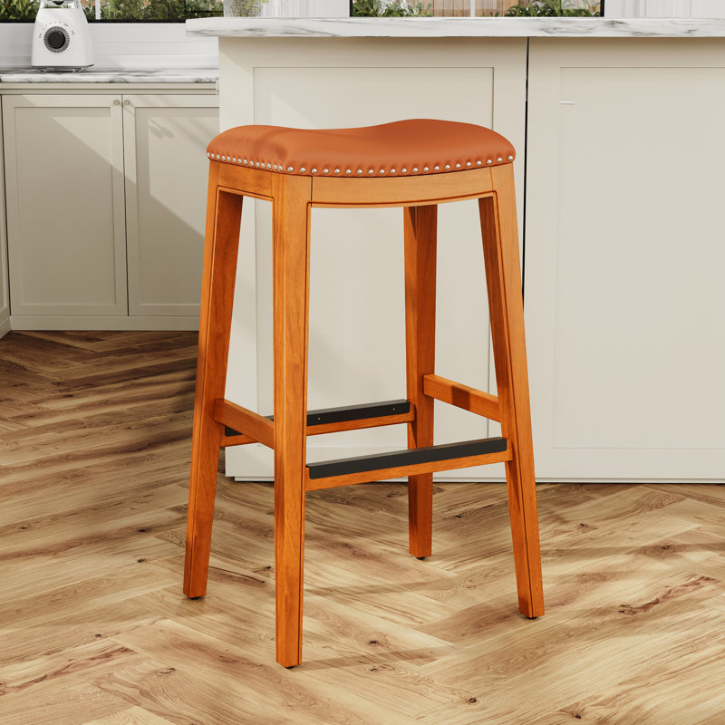 Tabouret de bar 30 po de couleur naturelle avec siège en cuir reconstitué - Selle douce confortable et élégante, Naturel