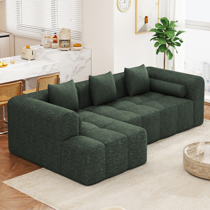 Canapé modulaire modulaire avec sièges profonds et 2 poches latérales pour le salon, Chenille verte