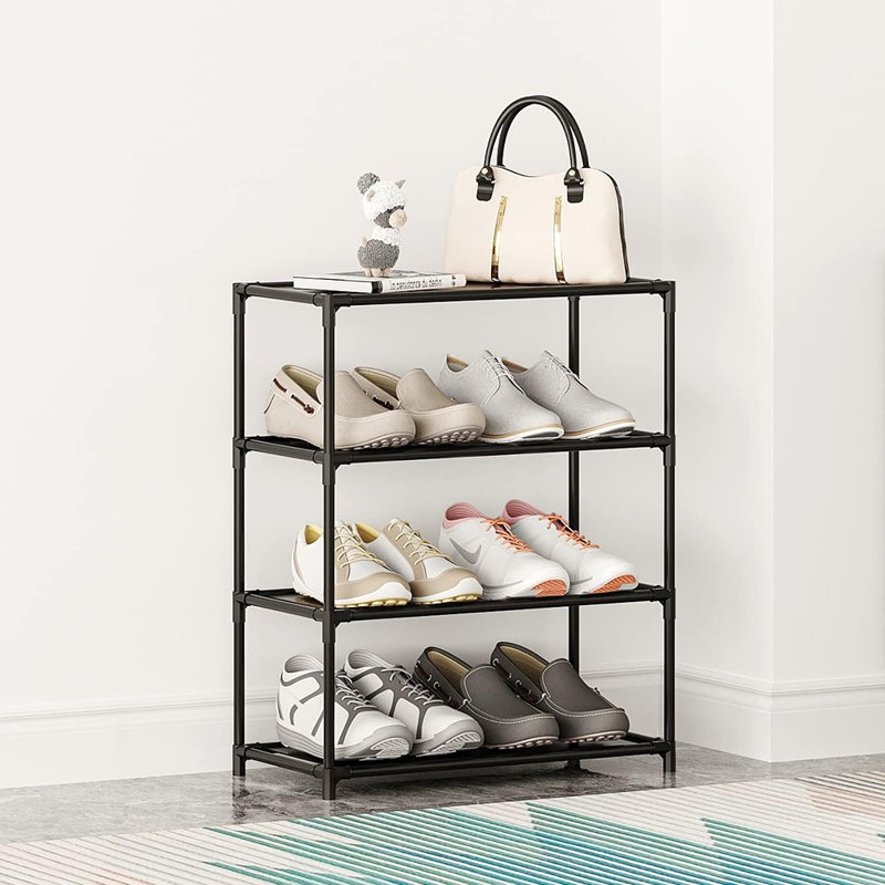 Small 4-tier Shoe Rack – Sturdy Narrow Stackable Shoe Organizer For 6–8 Pairs, Lightweight Kids Shoe Shelf, Black