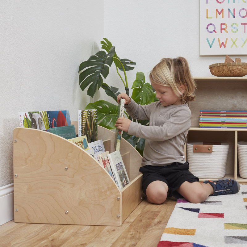 Natural Birch Toddler Book Display with Adjustable Shelves