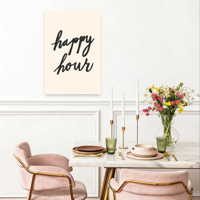 Happy Hour Script Elegant Minimalist Modern Wall Art Print by Mathieu - Wrapped Canvas Print