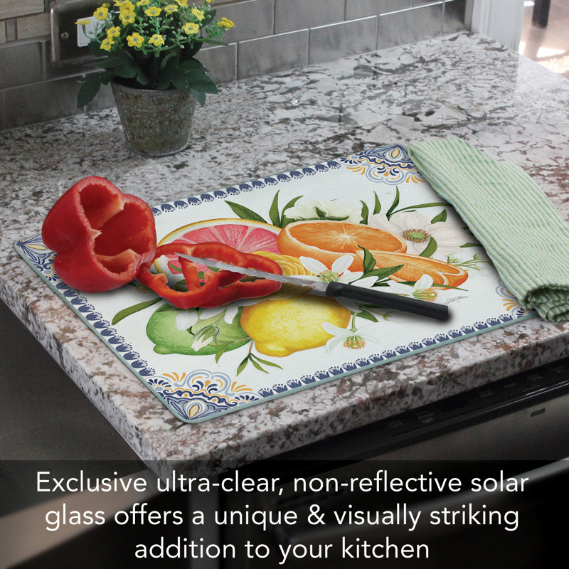 Mediterranean Citrus Tempered Glass Cutting Board 15" x 12"